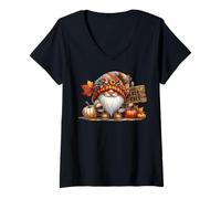 Femme Its Fall Yall Autumn GNOME Stuff Falling Leaves and Pumpkin T-Shirt avec Col en V