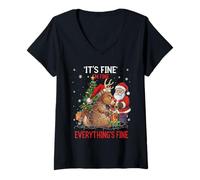 Femme It's Fine I'm Fine Christmas Reindeer Santa pour des Vacances Amusantes T-Shirt avec Col en V