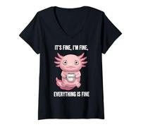 Femme Its Fine I'm Fine Coffee Axolotl T-Shirt avec Col en V