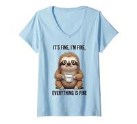Femme Its Fine I'm Fine Coffee Sloth T-Shirt avec Col en V