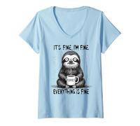 Femme Its Fine I'm Fine Coffee Sloth T-Shirt avec Col en V