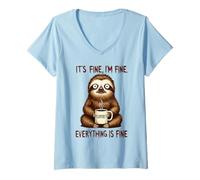 Femme Its Fine I'm Fine Coffee Sloth T-Shirt avec Col en V