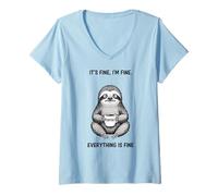 Femme Its Fine I'm Fine Coffee Sloth T-Shirt avec Col en V