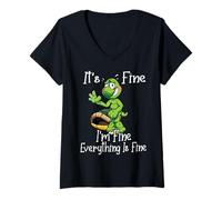 Femme It's Fine I'm Fine Everything is Fine Funny Cute Turtle T-Shirt avec Col en V