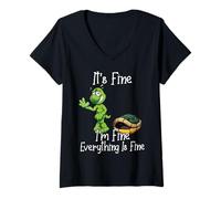 Femme It's Fine I'm Fine Everything is Fine Funny Cute Turtle T-Shirt avec Col en V