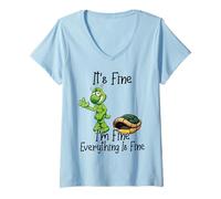 Femme It's Fine I'm Fine Everything is Fine Funny Cute Turtle T-Shirt avec Col en V
