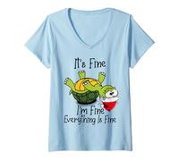 Femme It's Fine I'm Fine Everything is Fine Funny Cute Xmas Turtle T-Shirt avec Col en V
