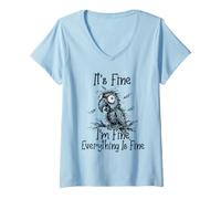 Femme It's Fine I'm Fine Everything is Fine Funny Parrot Meme T-Shirt avec Col en V