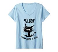 Femme It's Good I'm Good Everything is Humour Funny Stressed Cat T-Shirt avec Col en V