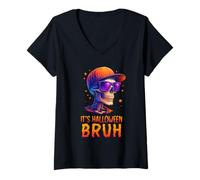 Femme It's Halloween Bruh Stylish Skeleton Halloween Party Boys T-Shirt avec Col en V