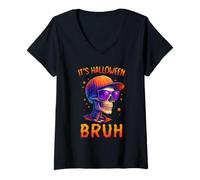 Femme It's Halloween Bruh Stylish Skeleton Halloween Party Boys T-Shirt avec Col en V