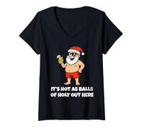 Femme It's Hot As Balls of Holly Out Here Funny Santa Christmas T-Shirt avec Col en V