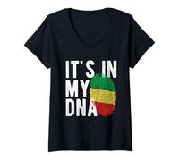 Femme It's in My ADN Congo, Republique of The Flag Fingerprint T-Shirt avec Col en V