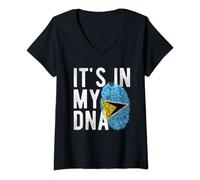 Femme It's in my ADN Drapeau de Sainte Lucie Empreinte digitale T-Shirt avec Col en V