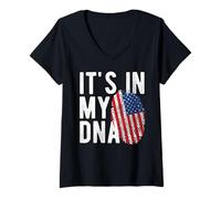 Femme It's in My DNA Drapeau National américain USA Pride Heritage T-Shirt avec Col en V