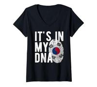 Femme It's in My DNA Drapeau National sud-coréen Fierté de la Corée du Sud T-Shirt avec Col en V