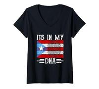 Femme It's in My DNA Puerto Rico Flag Fingerprint T-Shirt avec Col en V