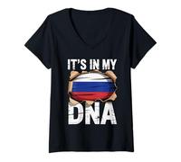 Femme It's in My DNA Russian Roots Russia Flag T-Shirt avec Col en V