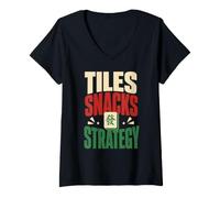 Femme Its Mahjong Time Floral Tiles Mahjong Lovers T-Shirt avec Col en V