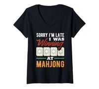 Femme Its Mahjong Time Floral Tiles Mahjong Lovers T-Shirt avec Col en V