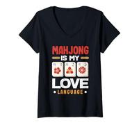 Femme Its Mahjong Time Floral Tiles Mahjong Lovers T-Shirt avec Col en V