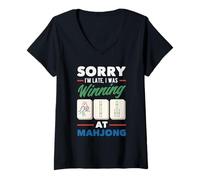 Femme Its Mahjong Time Floral Tiles Mahjong Lovers T-Shirt avec Col en V