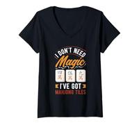 Femme Its Mahjong Time Floral Tiles Mahjong Lovers T-Shirt avec Col en V