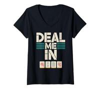 Femme Its Mahjong Time Floral Tiles Mahjong Lovers T-Shirt avec Col en V