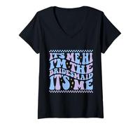 Femme It's Me Hi I'm The Retro Bridesmaid Groovy Bachelorette Party T-Shirt avec Col en V