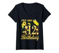 Femme It's My 12th Birthday 12 Year Old Girl Tournesol Papillon T-Shirt avec Col en V