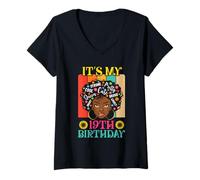 Femme It's My 19th Birthday Vintage African Girl 19 Years Old Afro T-Shirt avec Col en V