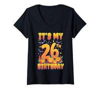 Femme It's My 26th Birthday Party 26 Year Old Halloween Pumpkin T-Shirt avec Col en V