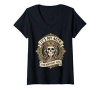 Femme It's My 40th The Birthday Girl Gothic Skeleton Art T-Shirt avec Col en V