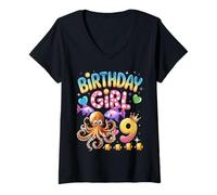 Femme It's My 9th Birthday Octopus 9 Year Old Party Garçons Filles T-Shirt avec Col en V
