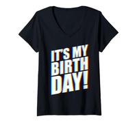 Femme It's My Birthday EDM T-Shirt avec Col en V
