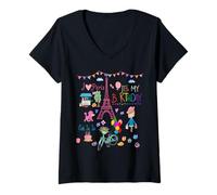 Femme It's My Birthday I Love Paris Tour Eiffel et icônes françaises T-Shirt avec Col en V