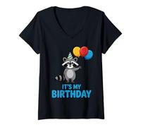 Femme It's My Birthday Kawaii Racoon T-Shirt avec Col en V