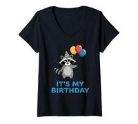 Femme It's My Birthday Racoon T-Shirt avec Col en V