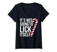 Femme It's Not Going to Lick Itself Funny Candy Cane Christmas T-Shirt avec Col en V