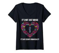 Femme It's Not Just Music It's My Escape from Reality T-Shirt avec Col en V