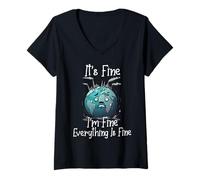Femme It's Okay, I'm Fine, Everything is is Fine Save Earth Funny T-Shirt avec Col en V