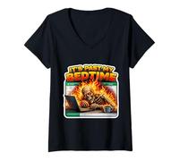 Femme It's Past My Bedtime Funny Squelette Flames Burnout Meme Fun T-Shirt avec Col en V