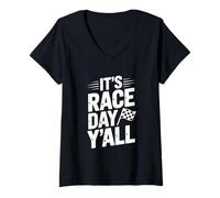 Femme It's Race Day Y'all Funny Racing Amateur T-Shirt avec Col en V