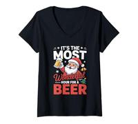 Femme It's The Most Wonderful Hour For A Beer Christmas T-Shirt avec Col en V