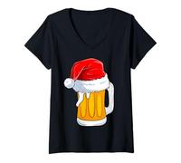 Femme It's The Most Wonderful Time for A Beer Santa Hat Christmas T-Shirt avec Col en V