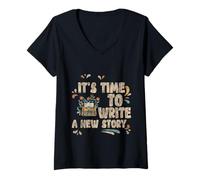 Femme It's Time to Write A New Story Auteur écrit productif - T-Shirt avec Col en V