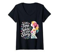 Femme It's Time to Write A New Story - T-Shirt avec Col en V