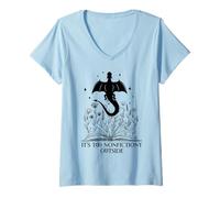 Femme It's Too Nonfictiony Outside Book Dragon Reading Fantasy Era T-Shirt avec Col en V