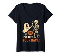 Femme I've Got Your Back Funny Ghost Squelette Halloween T-Shirt avec Col en V