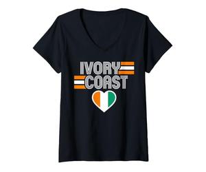 Femme Ivory Coast Flag Heart National Pride T-Shirt avec Col en V